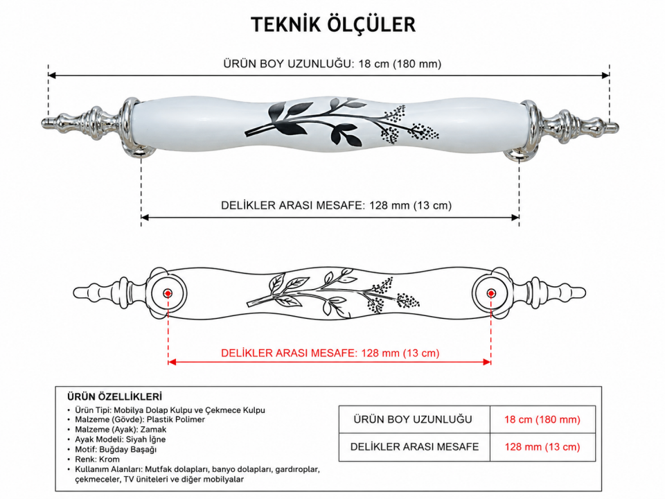 Mobilya Dolap Kulpu ve Çekmece Kulpu Krom - 128mm