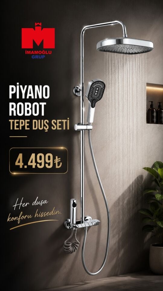 Piyano Robot Tepe Duş Seti Krom – Modern Banyo Duş Sistemi