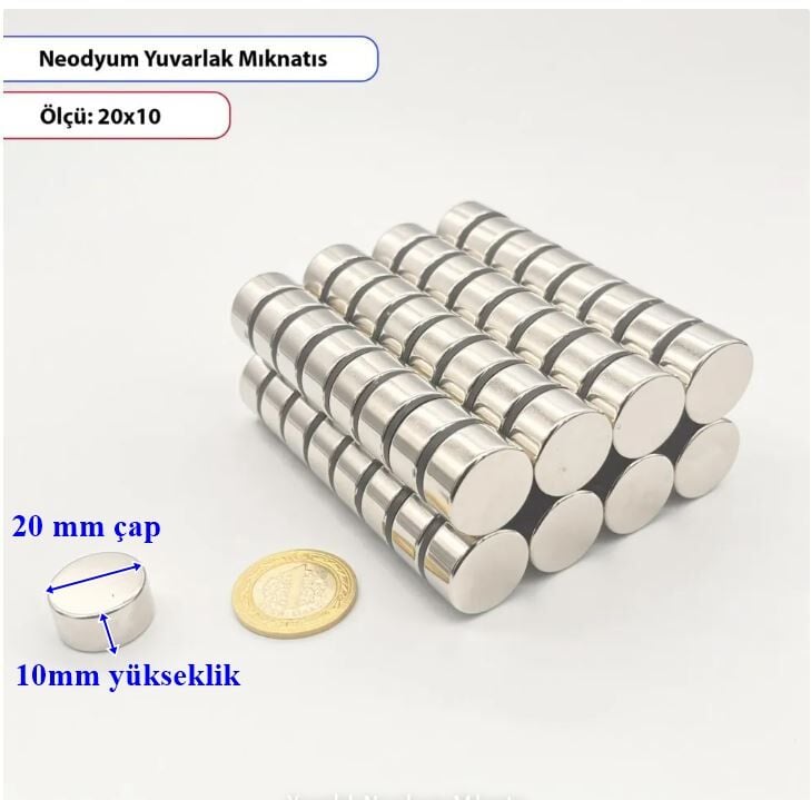Yuvarlak Neodyum Mıknatıs 20x10mm