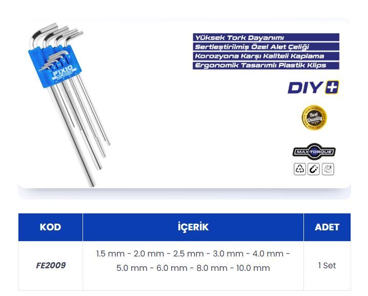 Fixio Uzun Alyan Anahtar Takımı 9 Prç