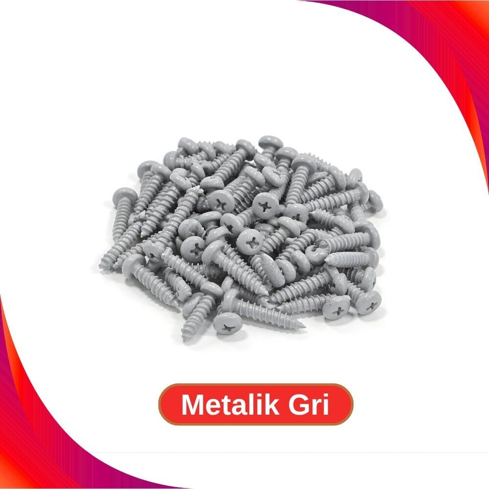 2.9x13mm Renkli Sac Vidası - Metalik Gri