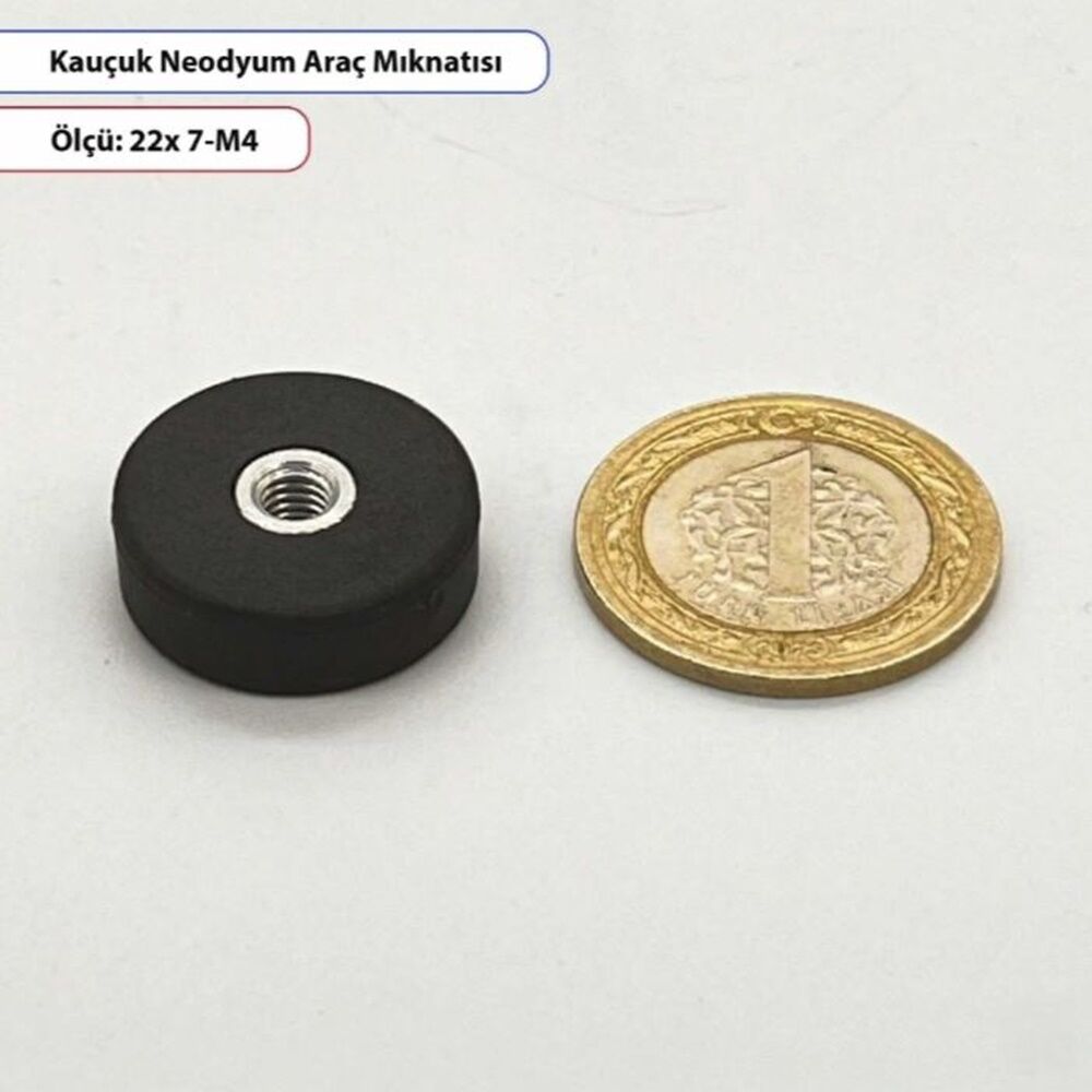 Kauçuk Kaplı Neodyum Mıknatıs Dişi – 22X7mm – M4