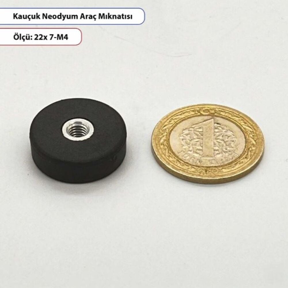 Kauçuk Kaplı Neodyum Mıknatıs Dişi – 22X7mm – M4