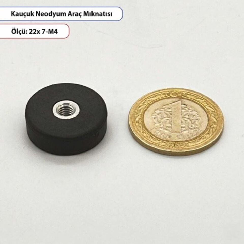 Kauçuk Kaplı Neodyum Mıknatıs Dişi – 22X7mm – M4