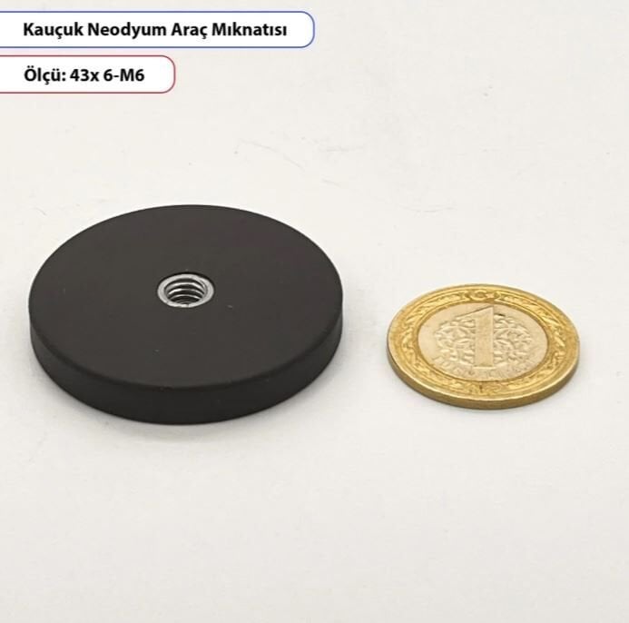 Kauçuk Kaplı Neodyum Mıknatıs Dişi – 43X6mm – M6