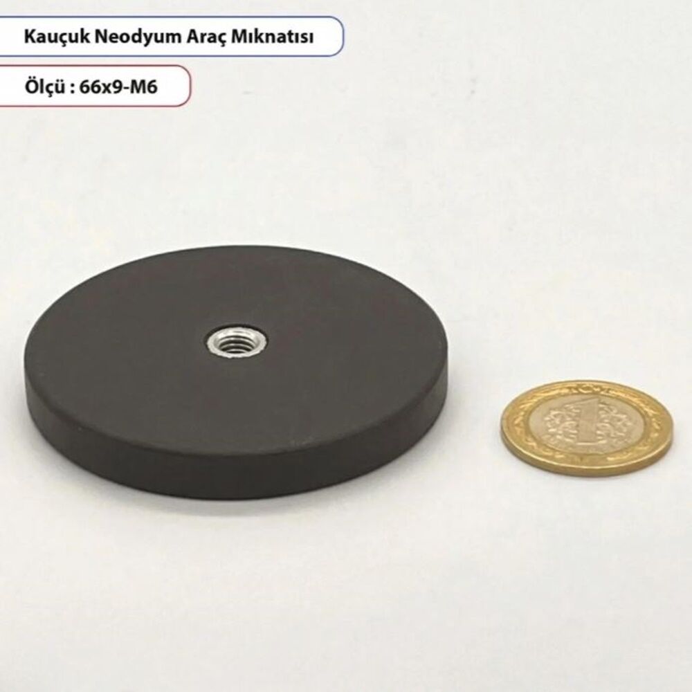 Kauçuk Kaplı Neodyum Mıknatıs Dişi – 66X9mm – M6