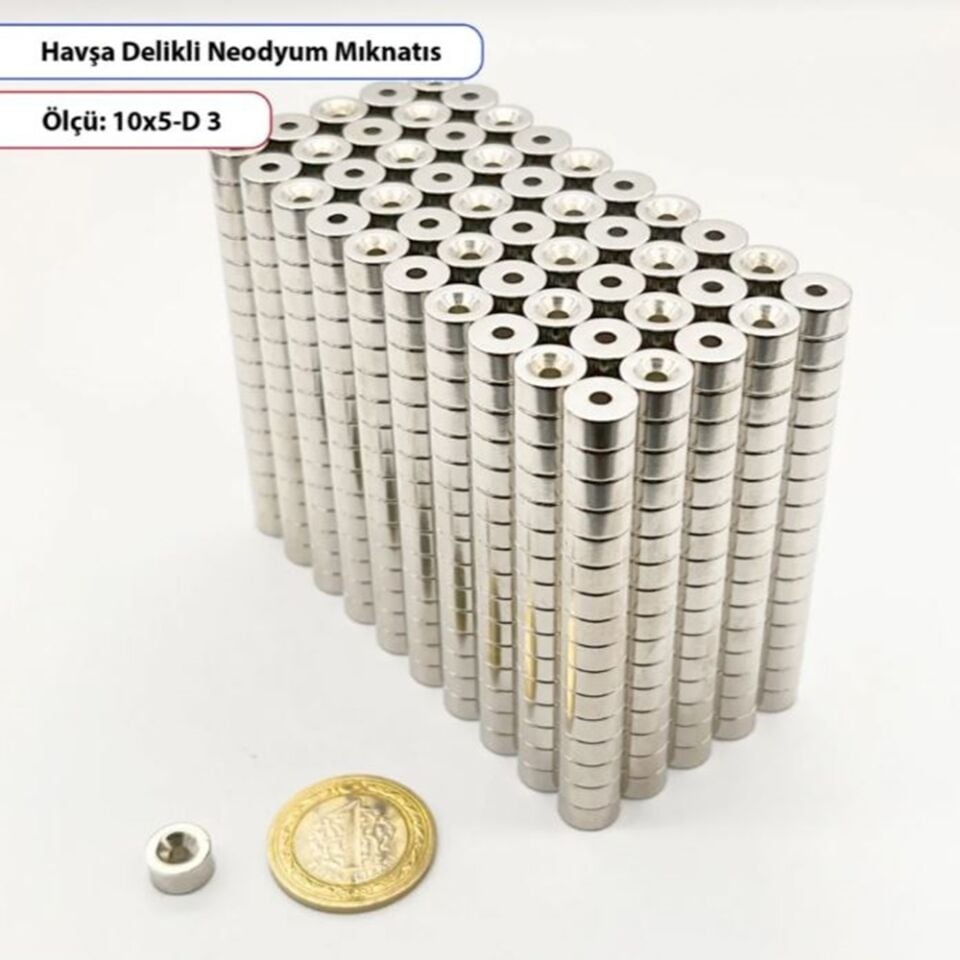 Havsa Delikli Neodyum Mıknatıs Yuvarlak – 10X5 mm - 10lu