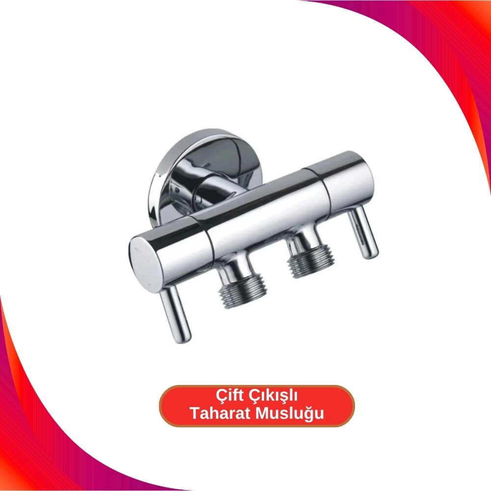 Çift Çıkışlı Taharat Musluğu Çubuk Kol - Aç Kapa 1/2 - 3/8