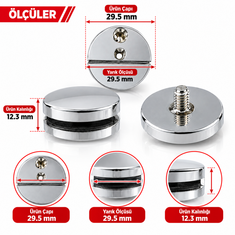 Metal Cam ve Ayna Tutucu 29.5 mm Krom